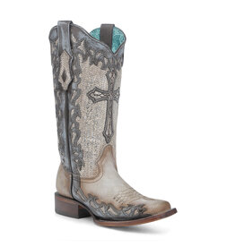 Corral Corral Ladies Bone Silver Jute & Cross Overlay Western Boots A4761
