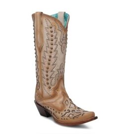 Corral Ladies Sand Embroidered And Overlay with Studs Western Boots A4740
