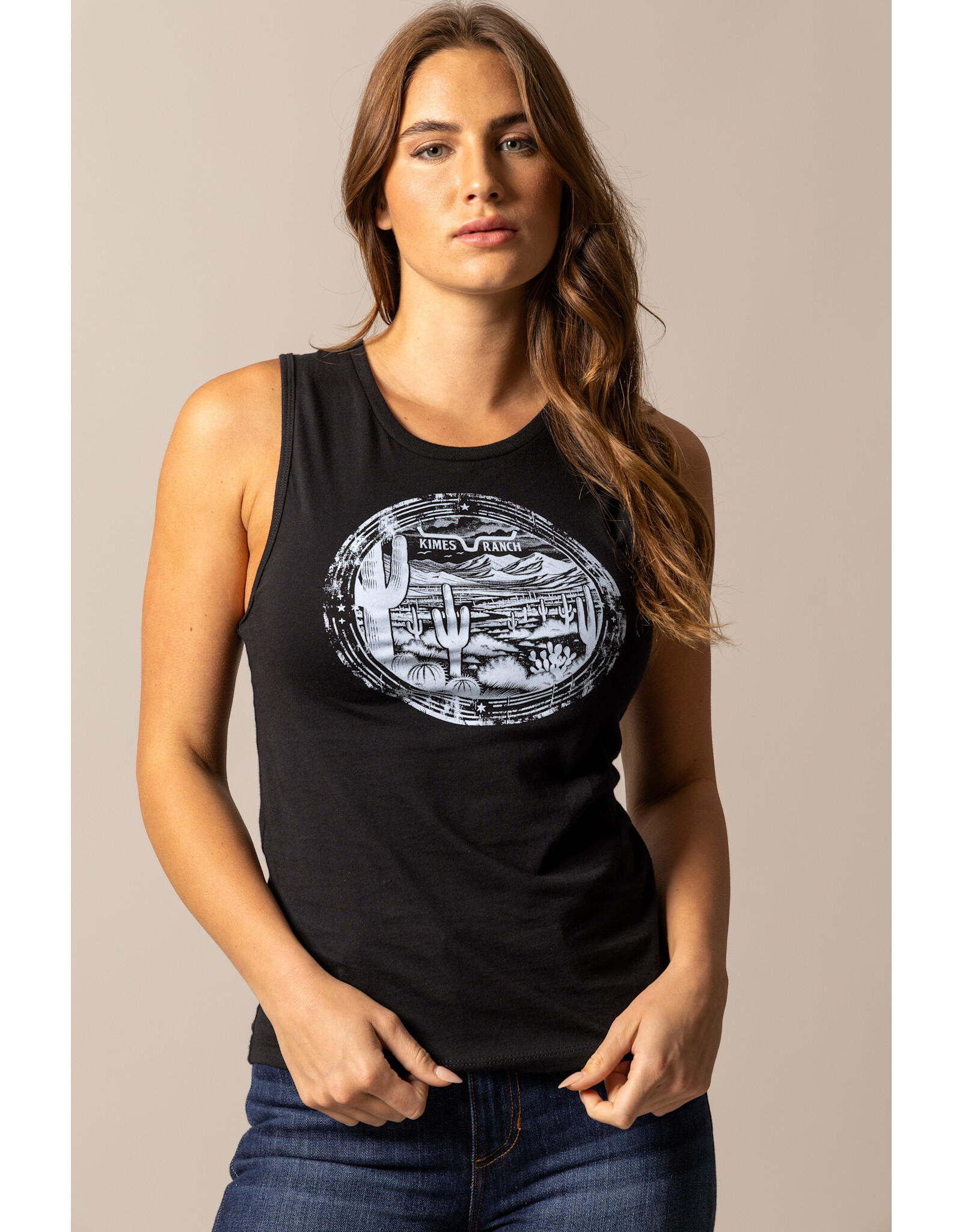 Kimes Ranch Ladies Cactus Prairie Black Tank Top