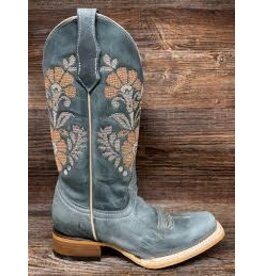 Circle G Circle G Ladies Blue Flower Embroidery  L6254 Sq. Toe Boots
