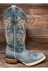 Circle G Circle G Ladies Blue Flower Embroidery  L6254 Sq. Toe Boots