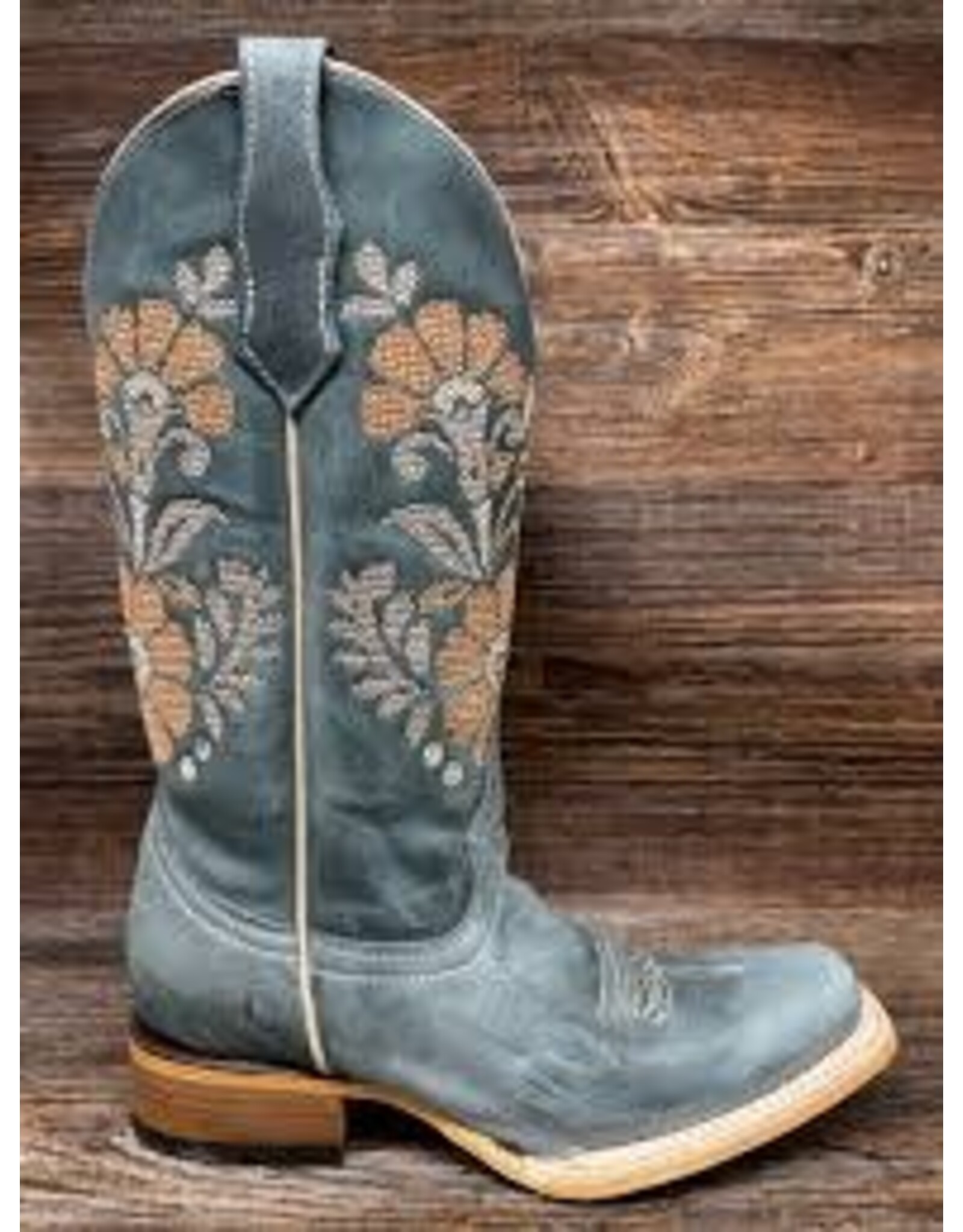 Circle G Circle G Ladies Blue Flower Embroidery  L6254 Sq. Toe Boots