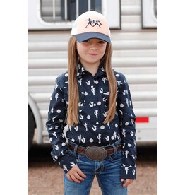 Cruel Cruel Girl Girls Cactus Print Long Sleeve Button Up Western Shirt CTW3230050 NAV