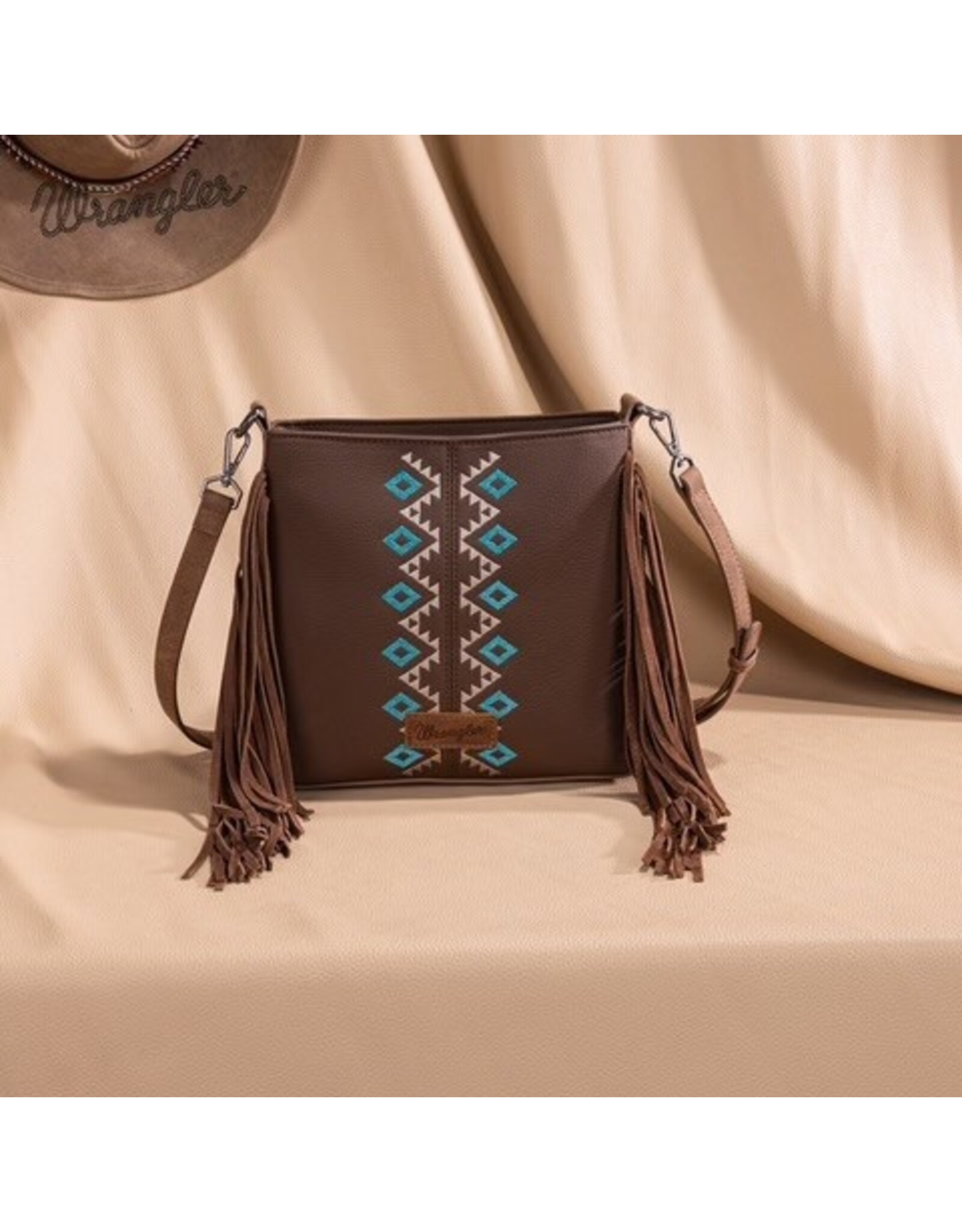 Wrangler Wrangler Aztec Embroidered Fringe Crossbody Purse WG233-8360BR