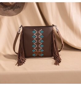 Wrangler Wrangler Aztec Embroidered Fringe Crossbody Purse WG233-8360BR