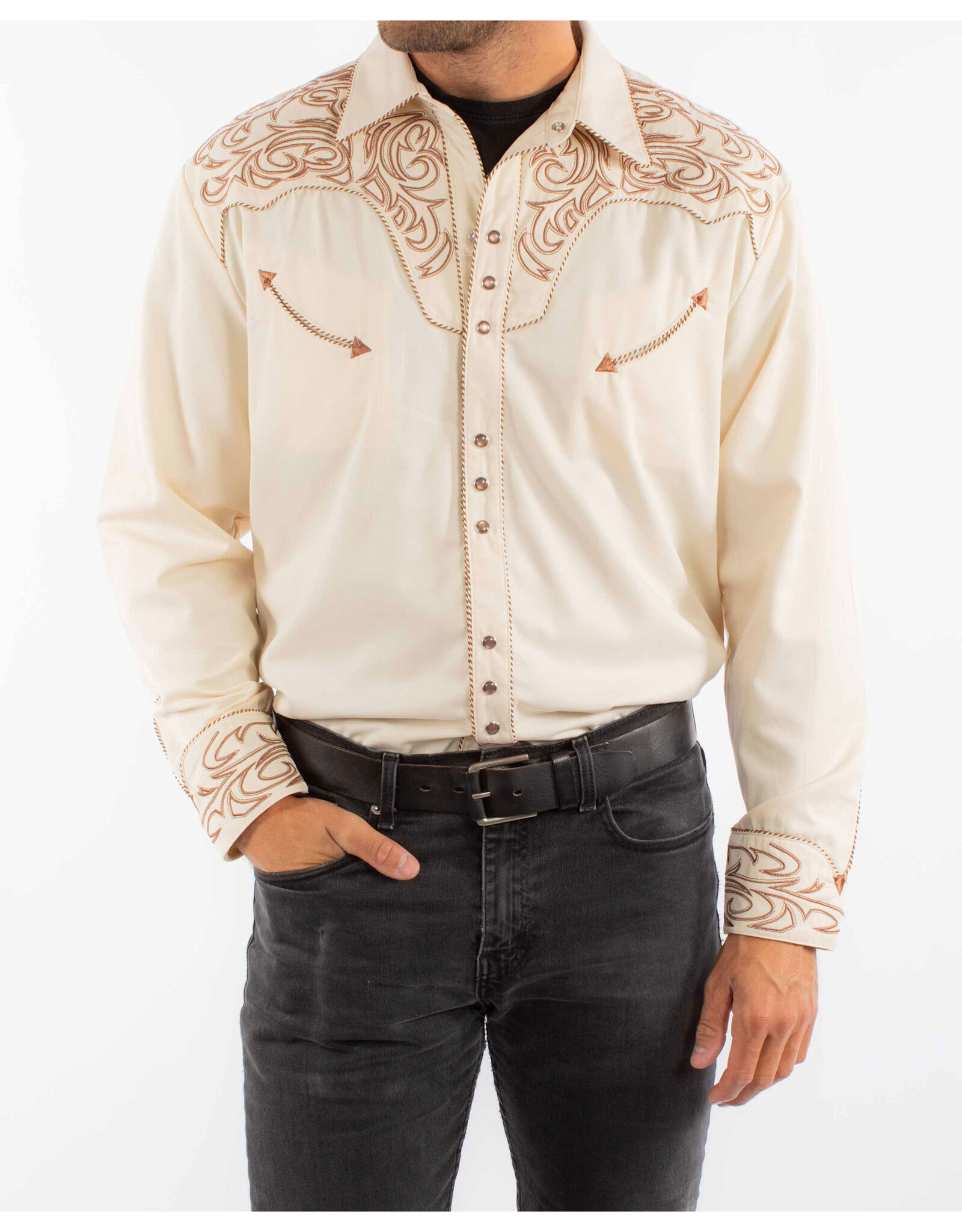 Scully Scully Men’s Pickstich Yokes Cream Pearlsnap P-852