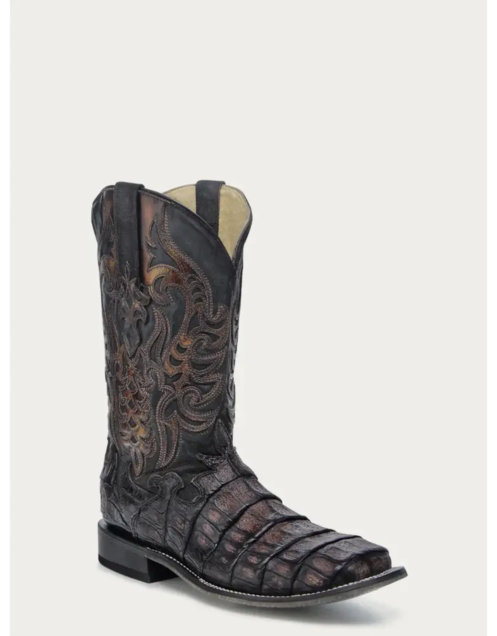 Corral Corral Chocolate Caiman Overlay & Embroidery A4774 Exotic Boot