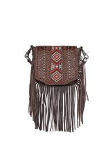 Montana West Montana West Genuine Leather Coffee Beaded Embroidered Fringe Minibag RLC-L166CF
