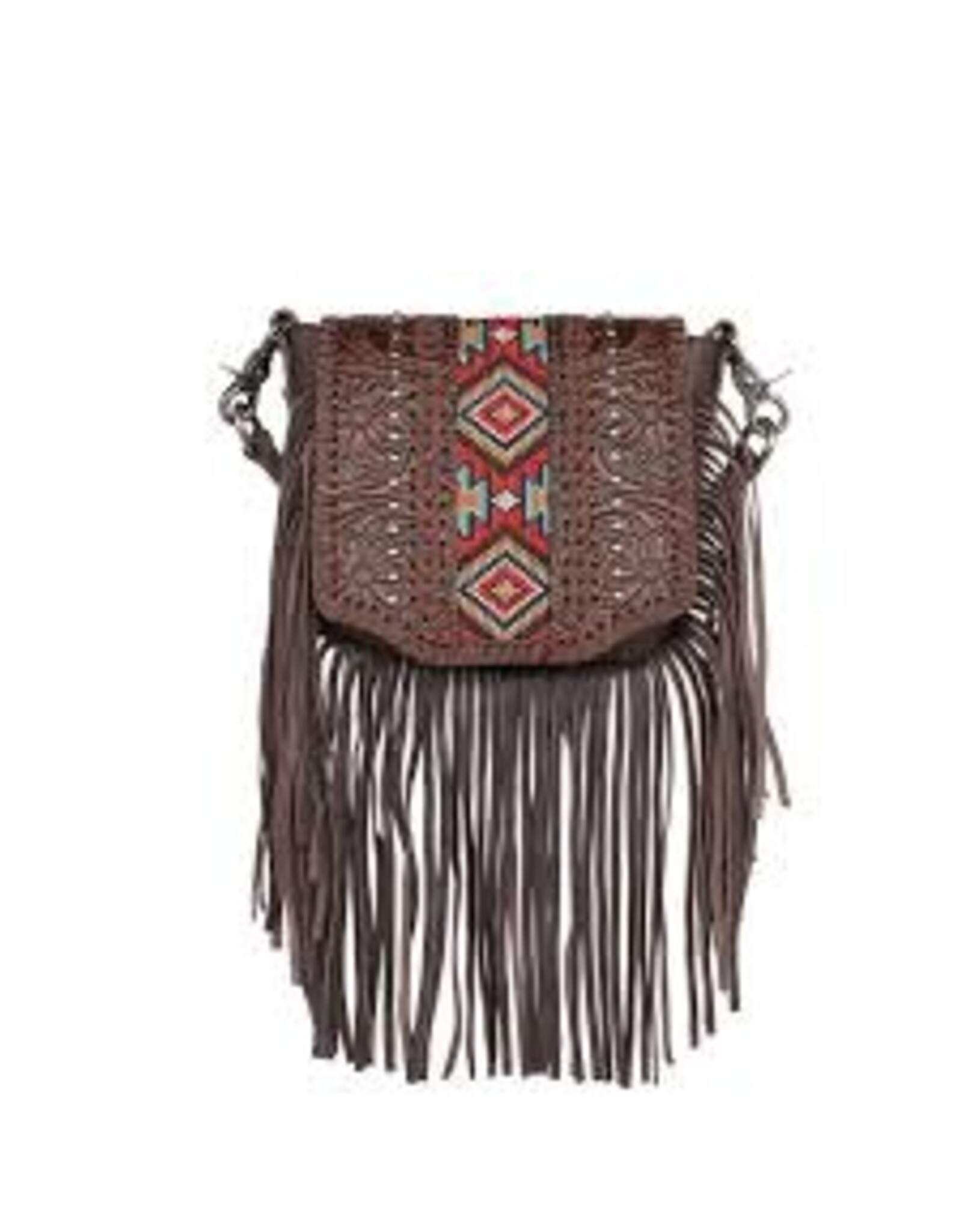 Montana West Montana West Genuine Leather Coffee Beaded Embroidered Fringe Minibag RLC-L166CF