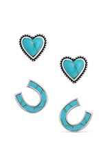 Montana Silversmiths Montana Silversmiths Heart & Horseshoe Turquoise Stud Earring Set ER5807