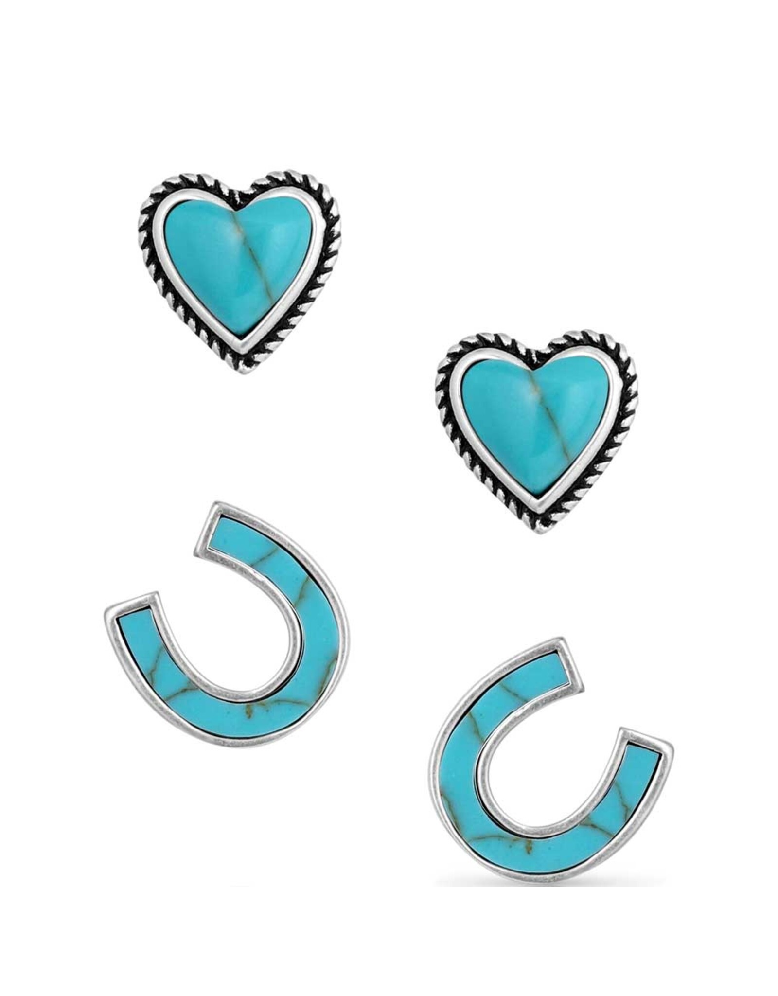 Montana Silversmiths Heart & Horseshoe Turquoise Stud Earring Set ER5807