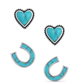 Montana Silversmiths Heart & Horseshoe Turquoise Stud Earring Set ER5807