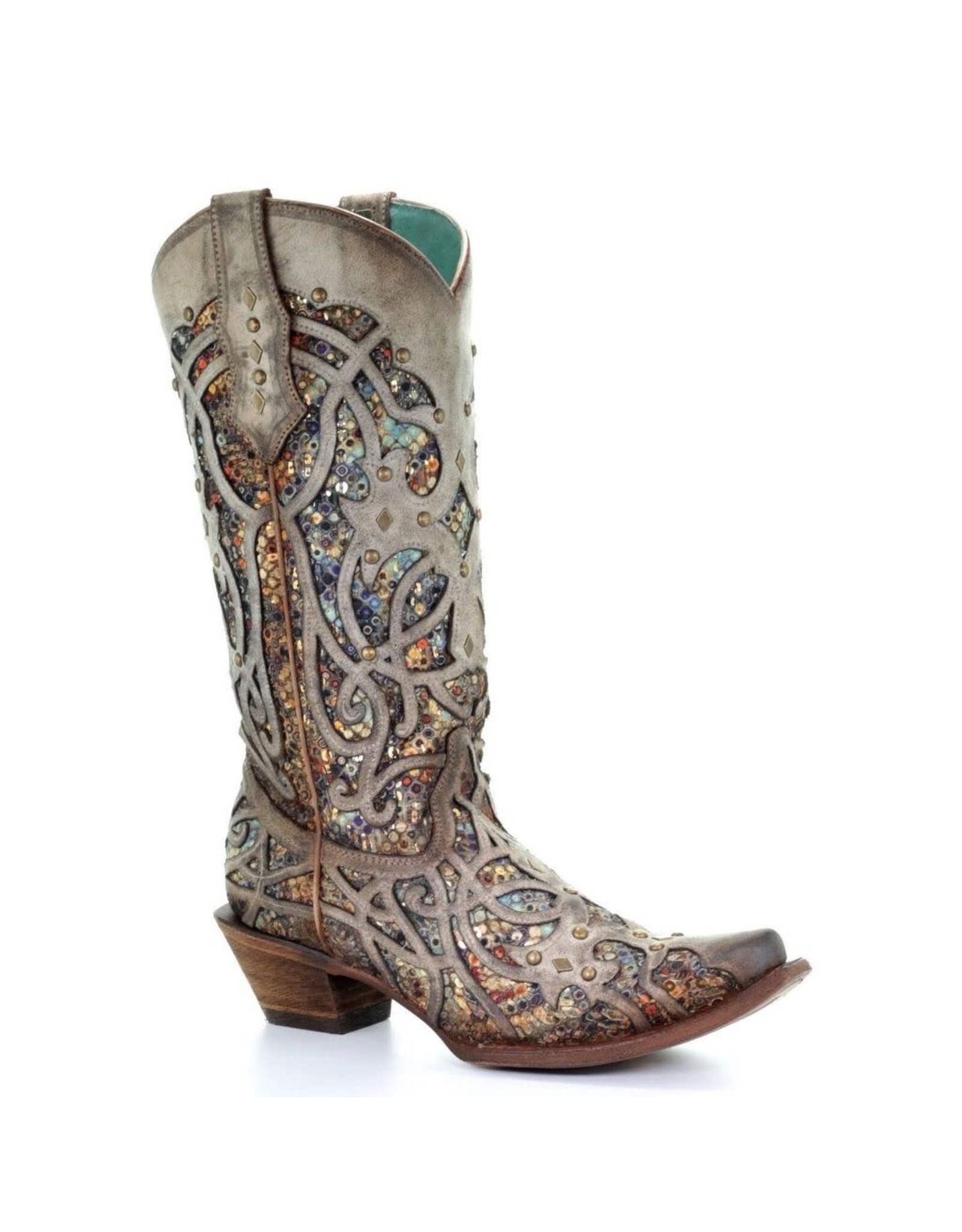 Corral Corral Ladies Taupe Inlay & Studs C3409 Western Boots DISCONTINUED