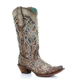 Corral Corral Ladies Taupe Inlay & Studs C3409 Western Boots DISCONTINUED