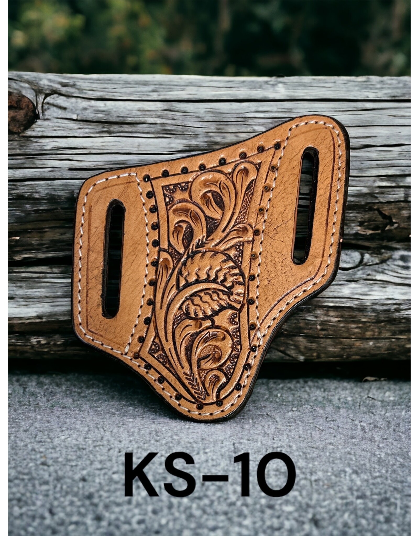 Circle SH Circle SH Antique Oil Leaf Tooled Pancake Knife Sheath KS-10