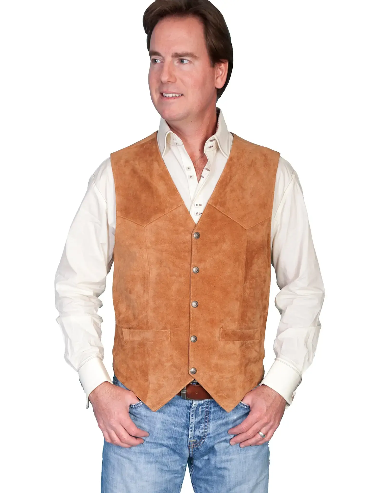 Scully Scully Men's Rust Suede Leather Western Vest with Oklahoma Star Snaps 507-212