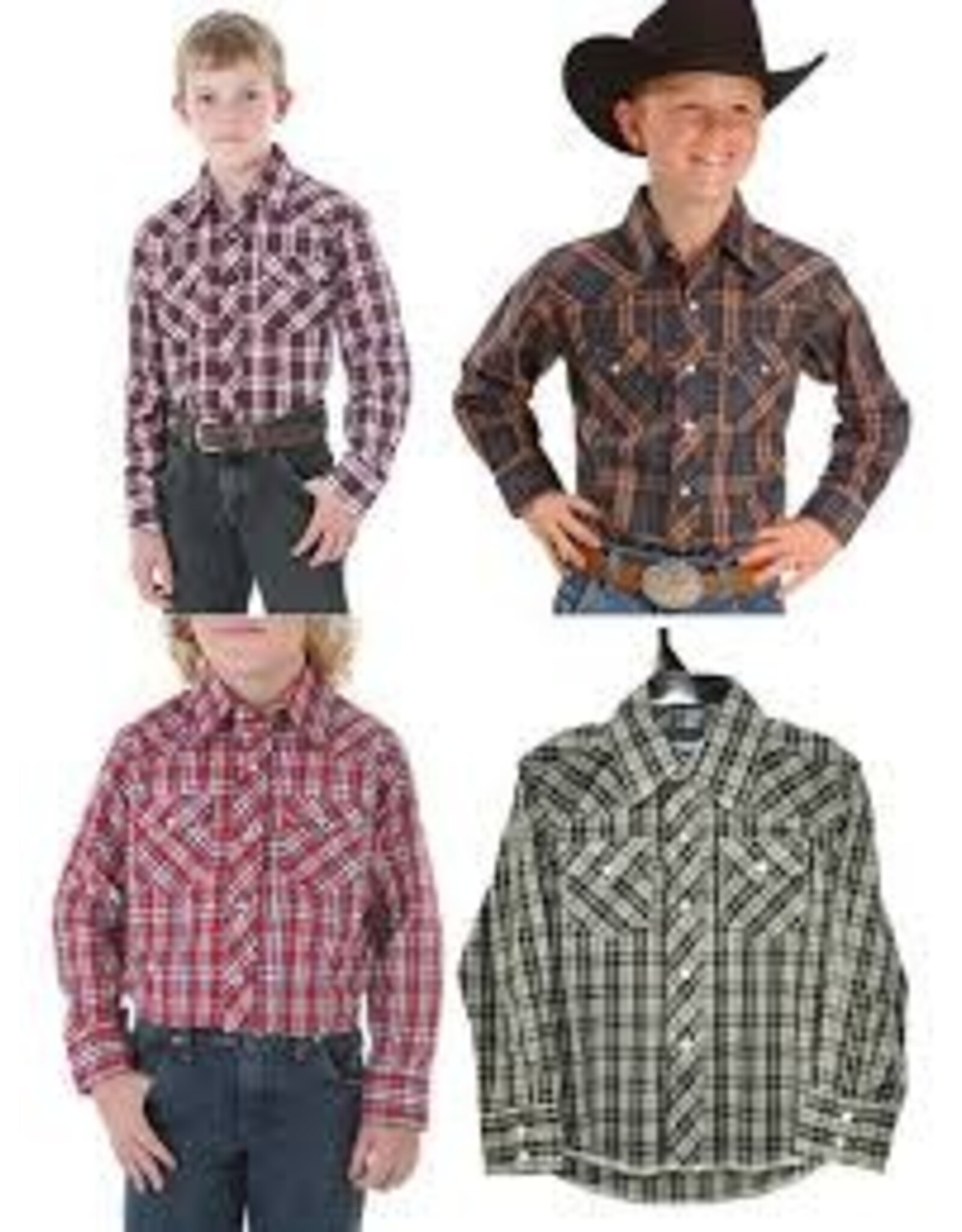Wrangler Kid's Classic Fit 201WAAL Plaid Long Sleeve Shirts