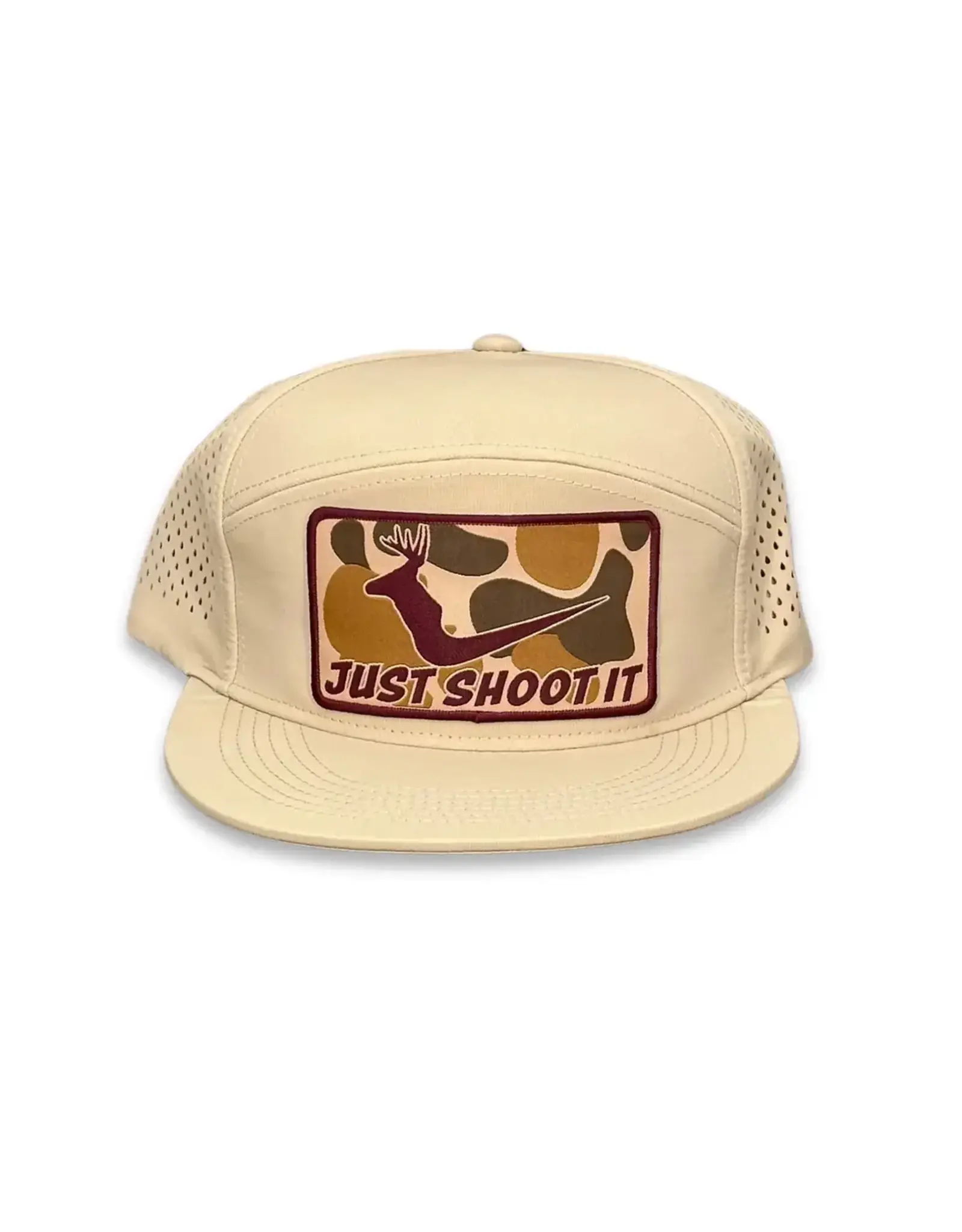 Cactus Alley Hat Co. Cactus Alley "Just Shoot It" Buck Khaki Laser Holes Cap