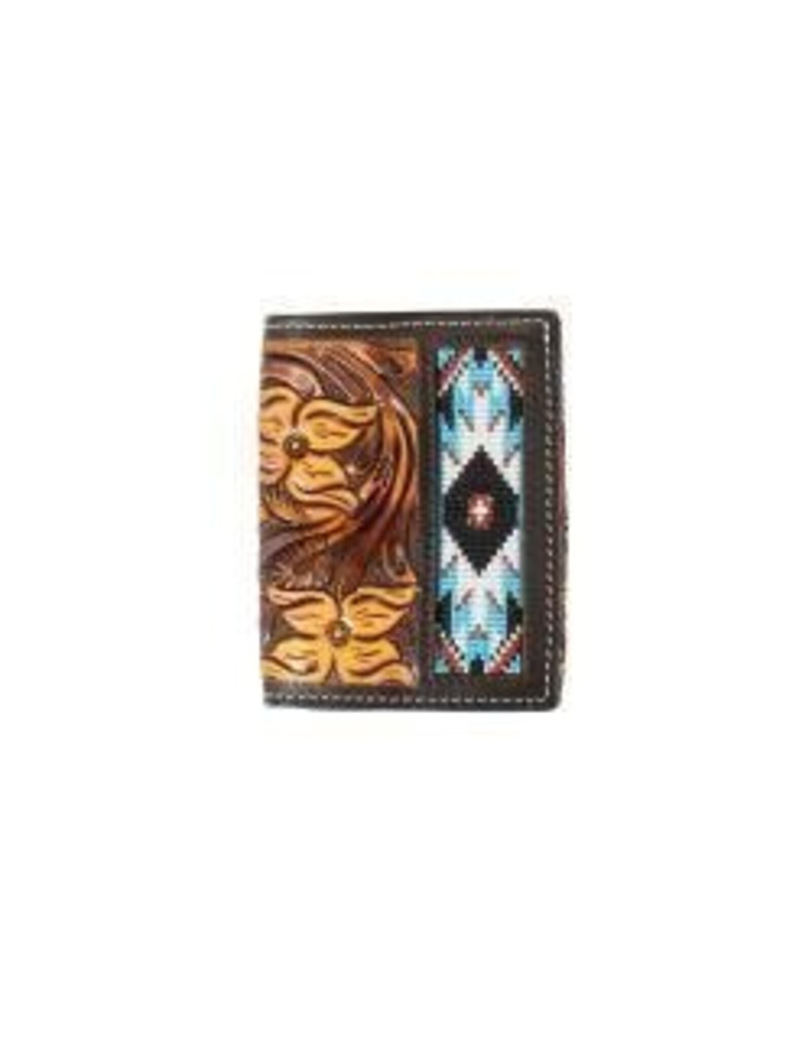 3D Belt Co Leather Aztec Inlay Trifold Wallet D250011002