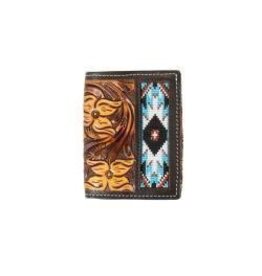 3D Belt Co Leather Aztec Inlay Trifold Wallet D250011002