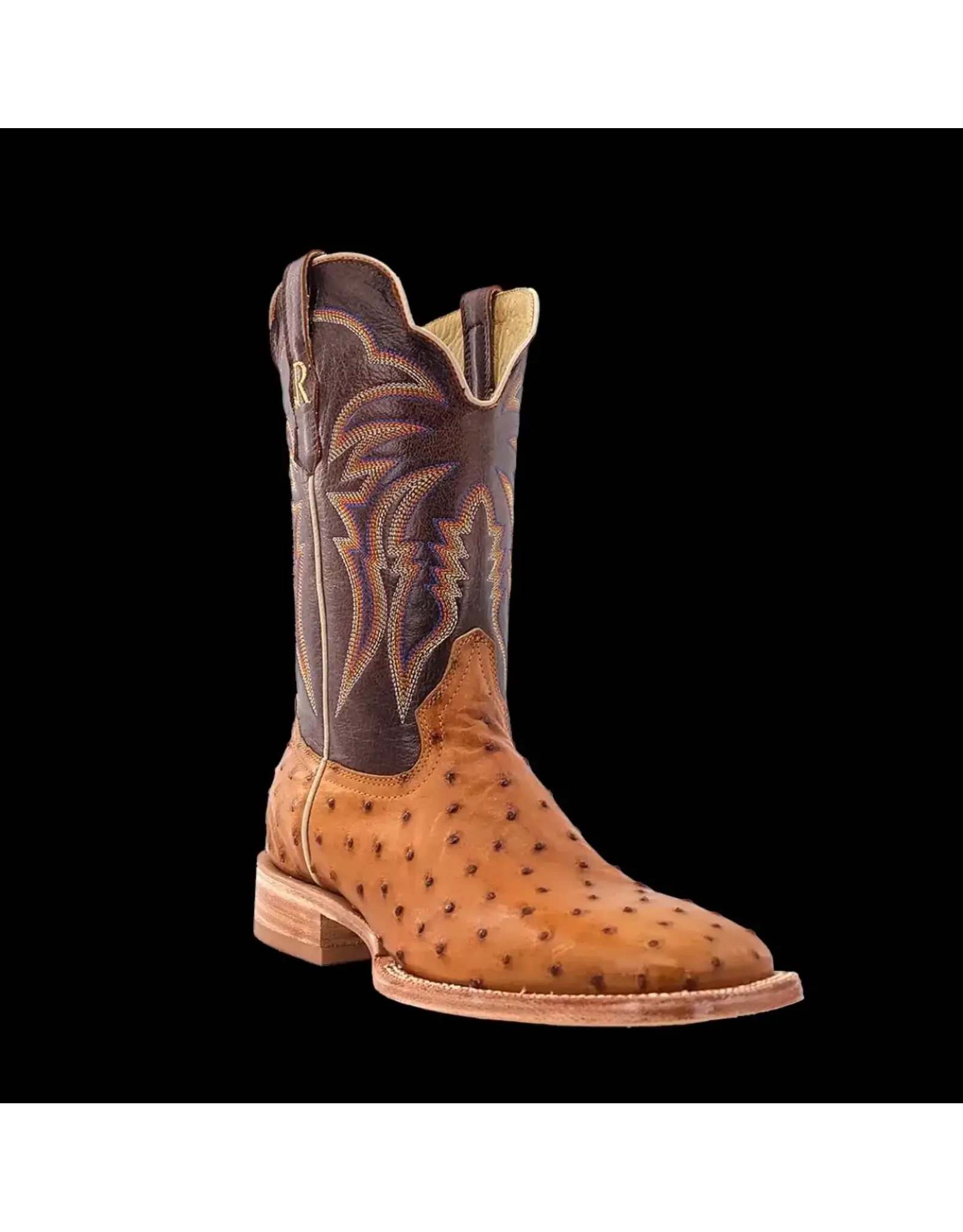 R Watson  Mens Exotic Full Quill Antique Saddle Bruciato Ostrich RW4506-2 Western Boots