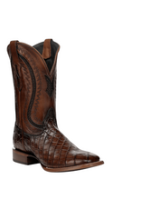 Corral Mens Honey Alligator Inlay & Embroider Wide Sq. Toe Western Boots A5119