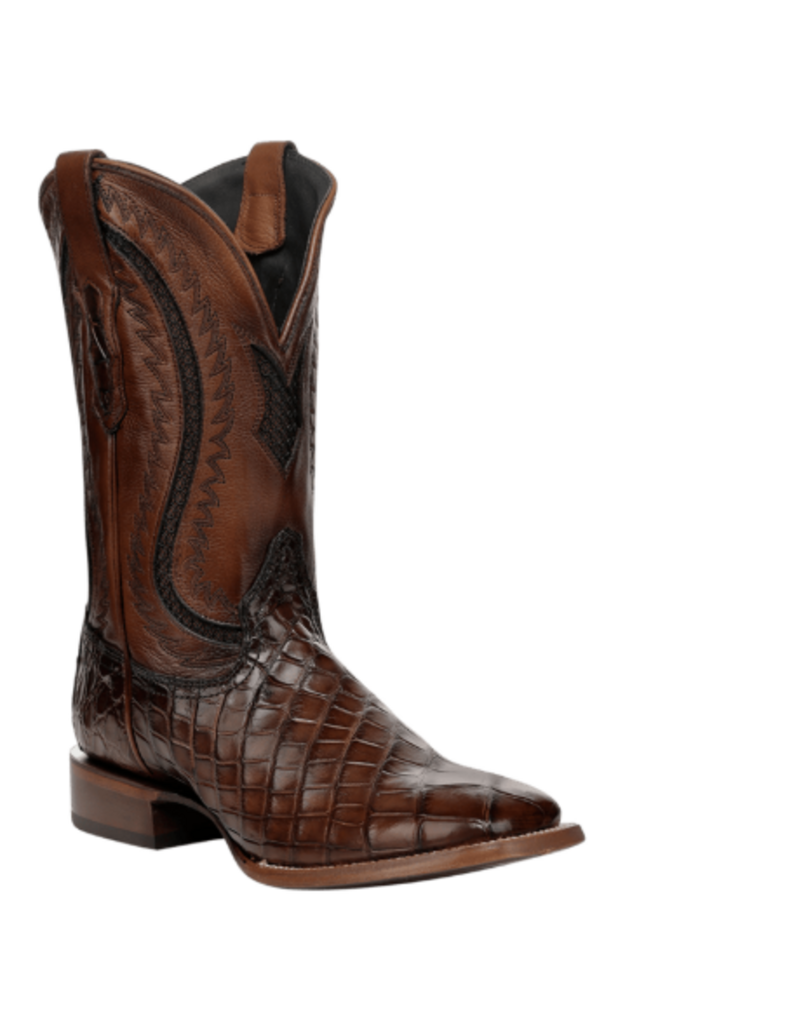 Corral Mens Honey Alligator Inlay & Embroider Wide Sq. Toe Western Boots A5119