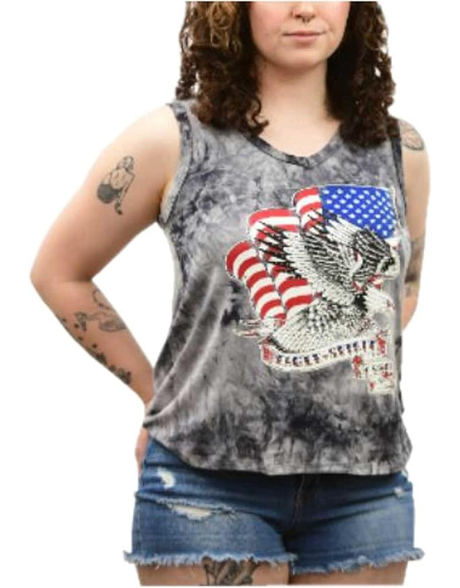 Liberty Wear American Eagle Mineral Wash Laceback 275804GRY Tank