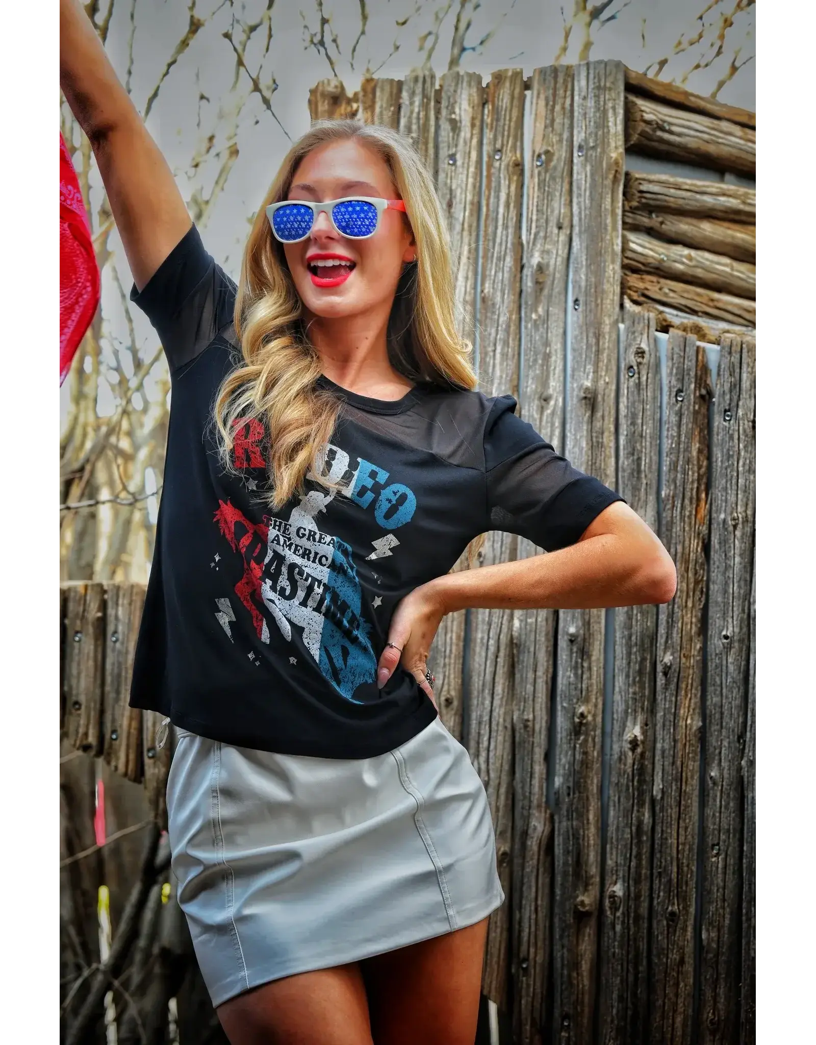 Liberty Wear Women's American Pastime Rodeo 276435 Graphic Crop T-Shirt