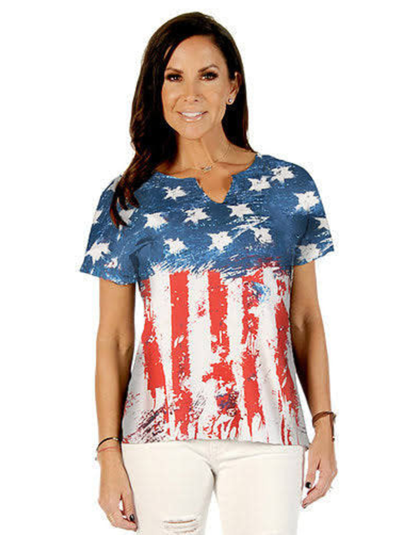 Liberty Wear Women's New Glory 7432 American Flag Graphic T-Shirt