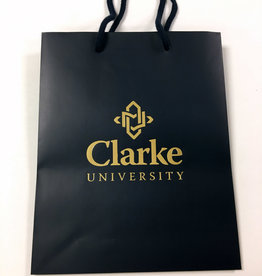 8"x10" Clarke University Gift Bags in Matte Navy with Gold Lettering