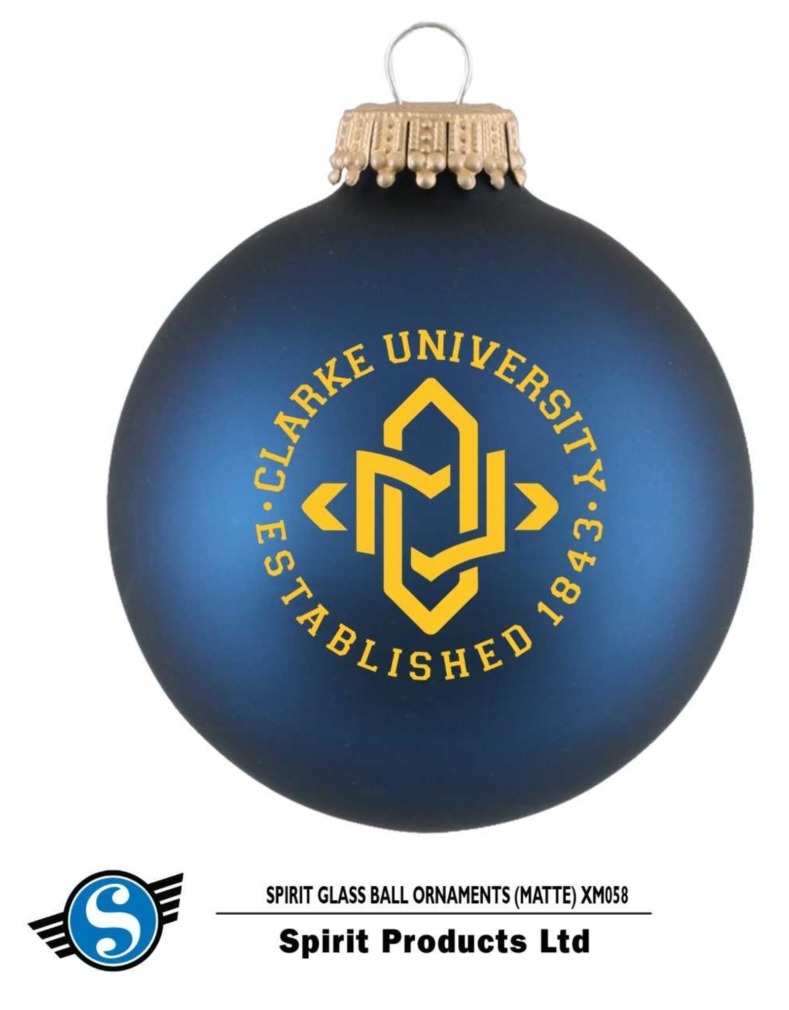 Clarke University Glass Ball Ornament in Matte Navy