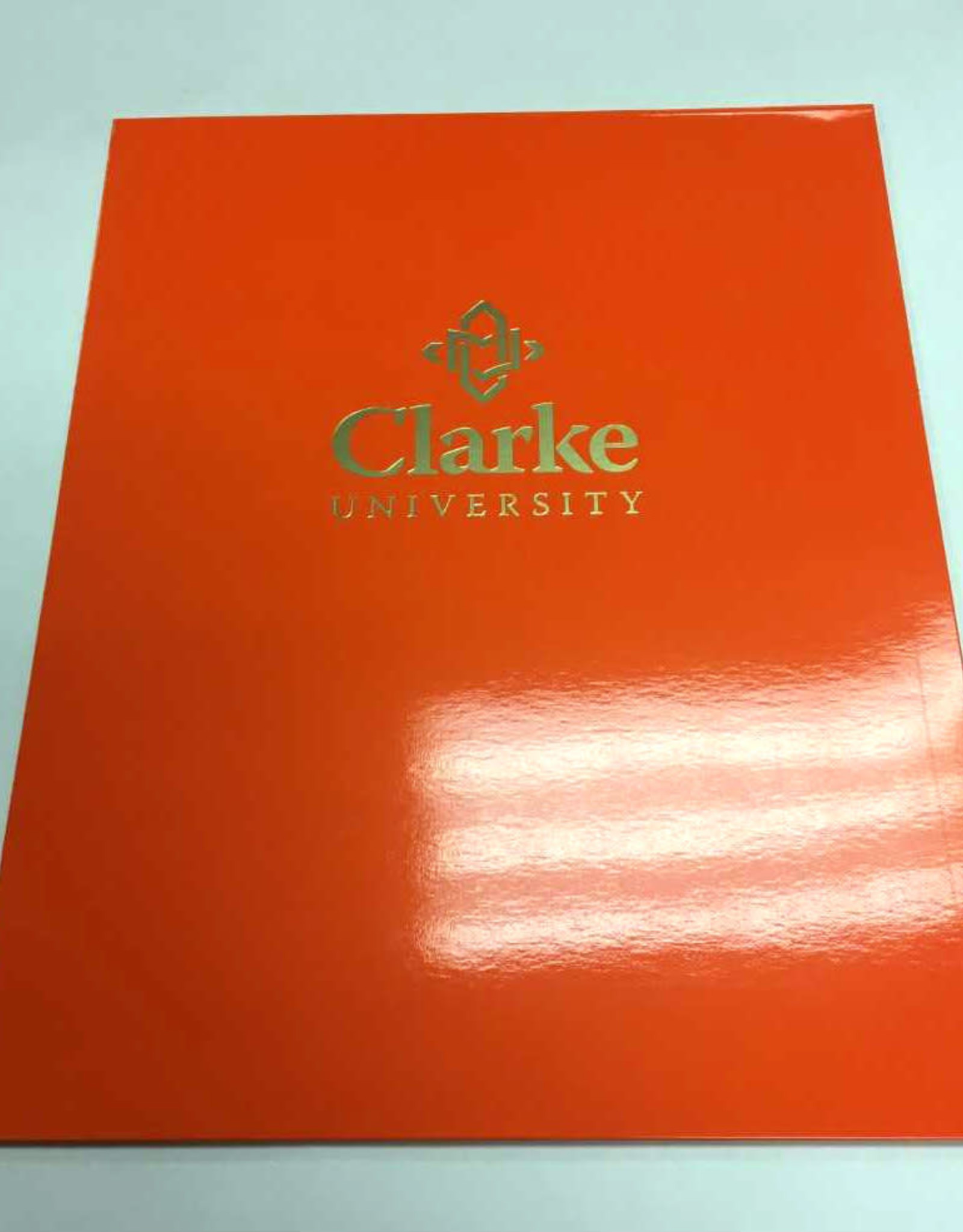 Clarke University Gold Foil Book & Cross 2 Pocket Folder
