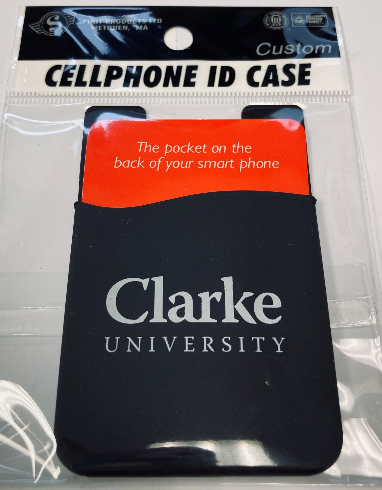 Cellphone ID Case Pocket with White Clarke University Imprint