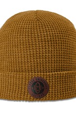 Uscape Camel Waffle Knit Cuff Beanie with Faux Leather Patch