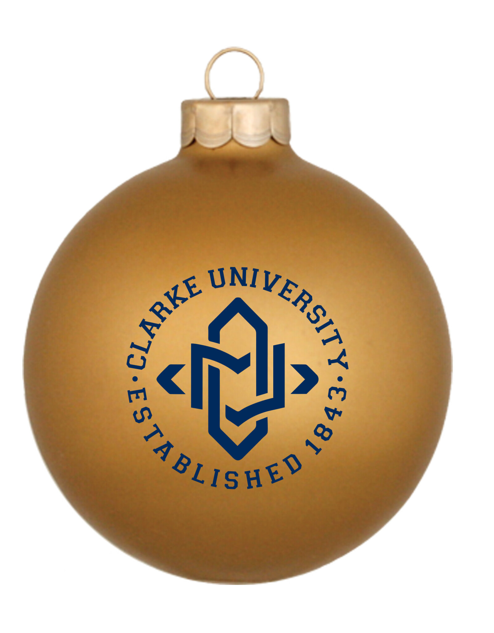 Spirit Products Clarke University Glass Ball Ornament (Matte Gold)