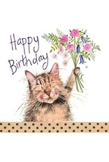 Alex Clark Art Cat and Bouquet Card