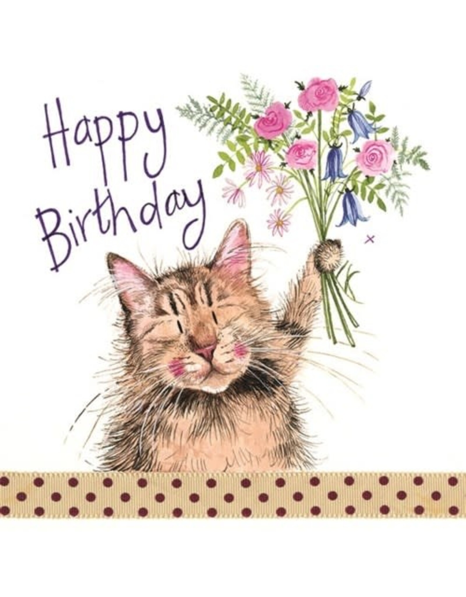 Alex Clark Art Cat and Bouquet Card