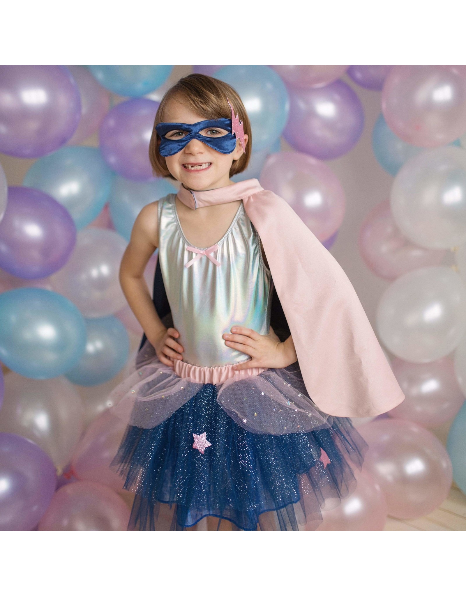 Great Pretenders Pink & Navy Super Duper Tutu, Cape, & Mask Set