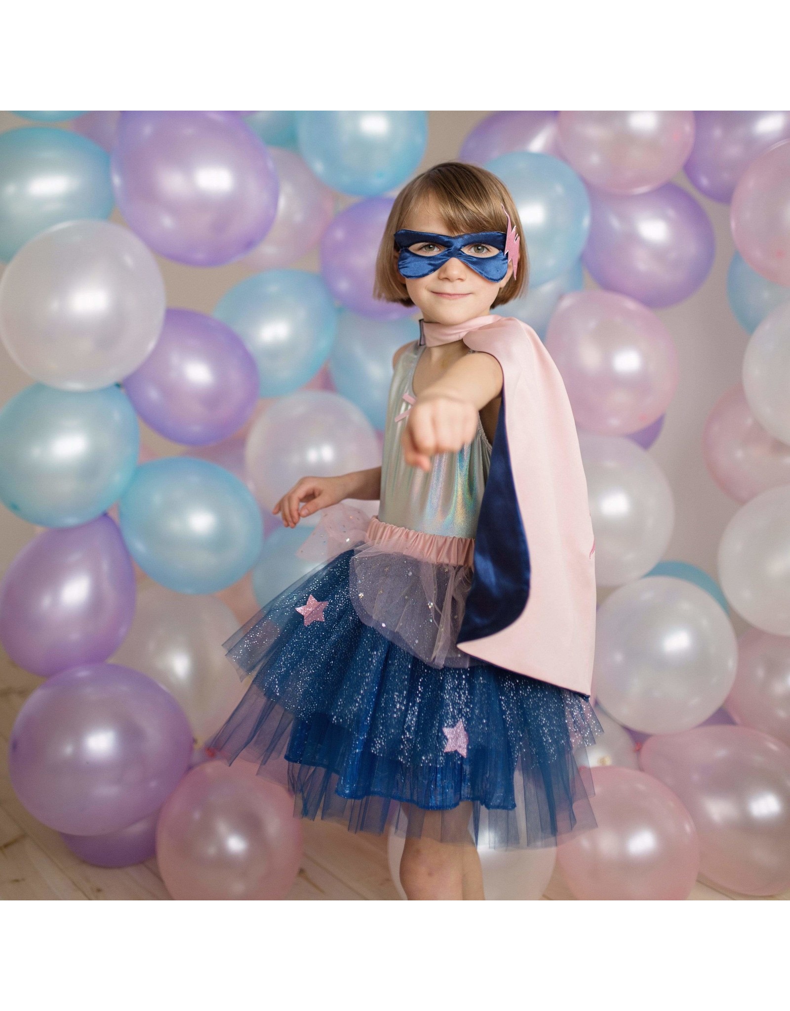 Great Pretenders Pink & Navy Super Duper Tutu, Cape, & Mask Set