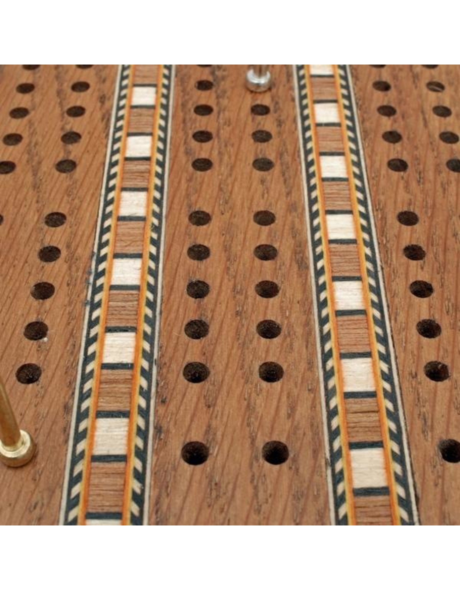 Cribbage Set - Solid Oak Medium Stained Wood with Inlay