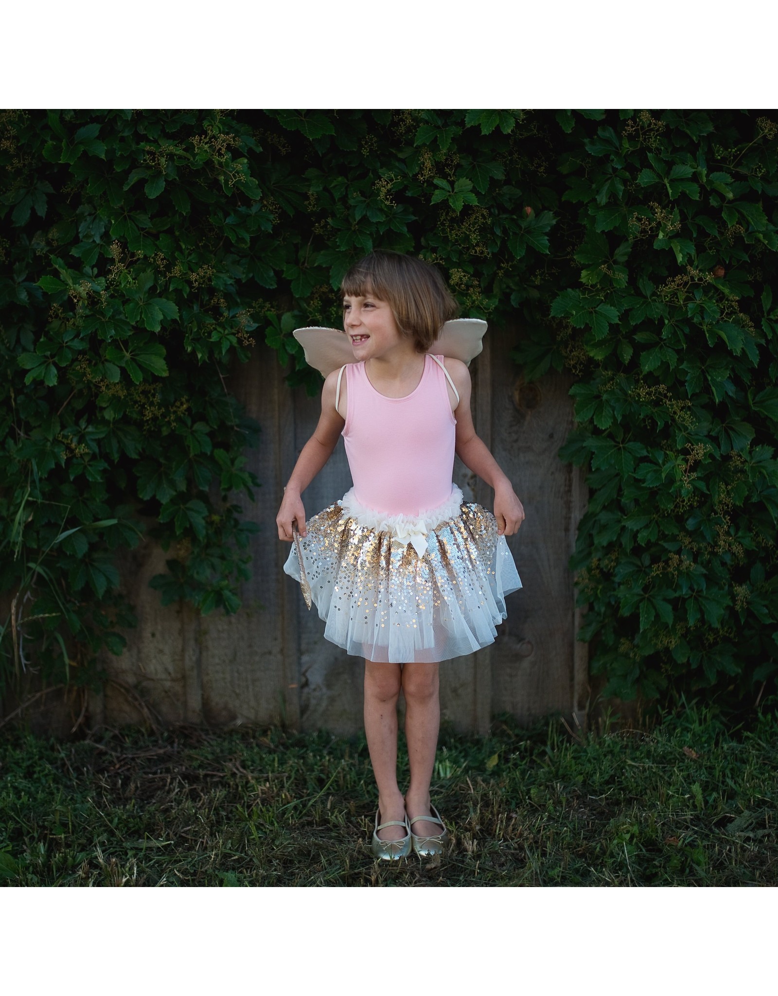 Great Pretenders Gracious Gold Sequins Set (Skirt, Wings, Wand), Size 4/6