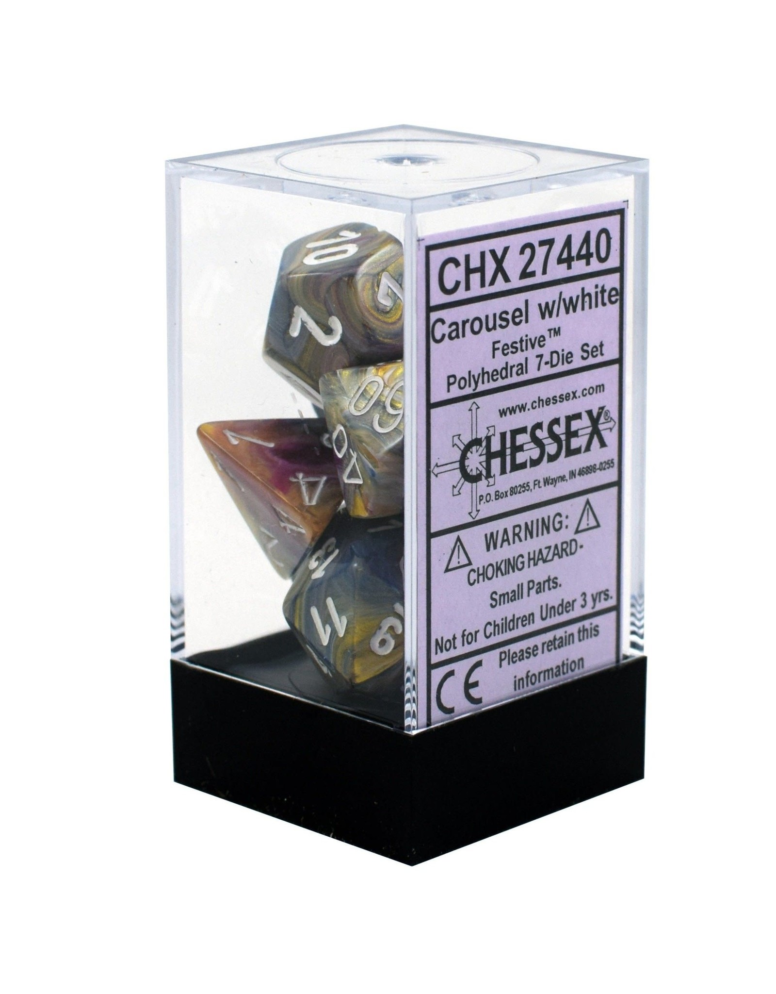 Festive Dice: 7Pc Carousel/White