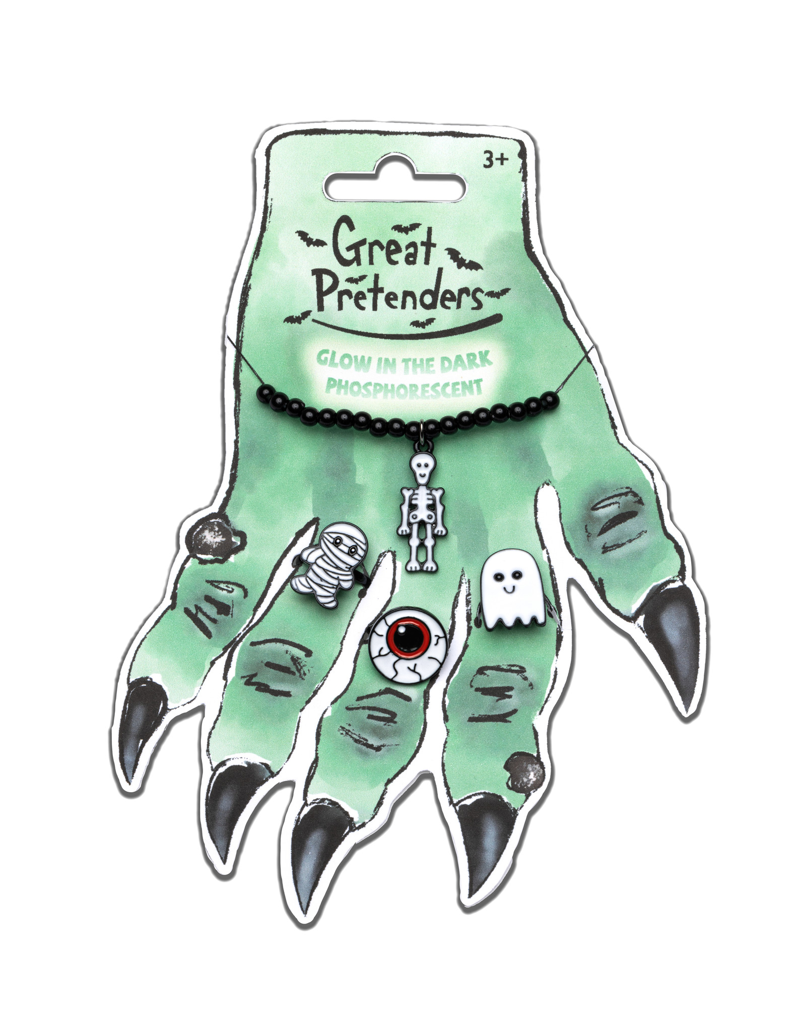 Great Pretenders Witch Hand Ring Card with 3 Rings & Bracelet