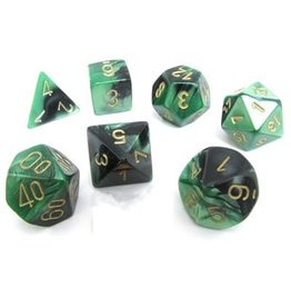 Gemini Dice: 7Pc Black-Green/Gold