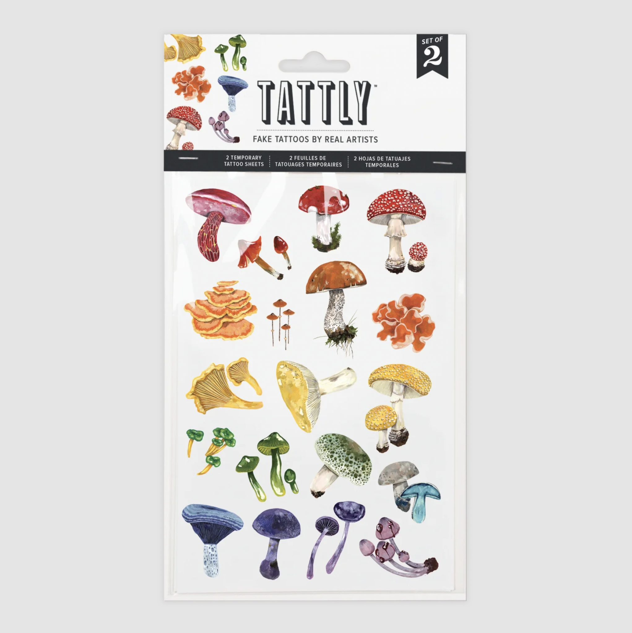 Tattly Colorful Mushrooms Tattoo Sheet