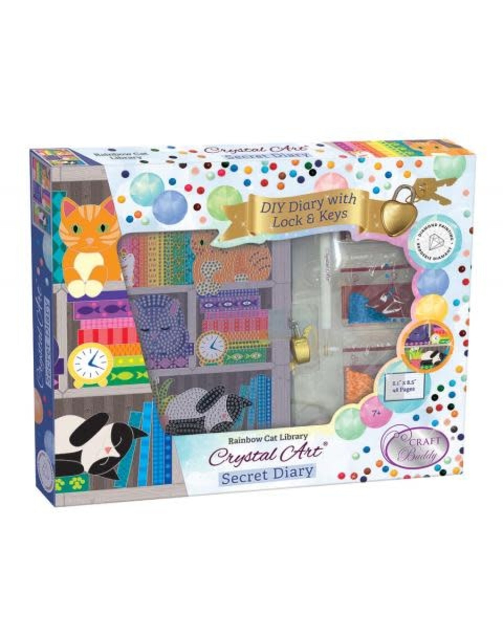 D.I.Y Crystal Art Kit Crystal Art Secret Diary - Rainbow Cat Library