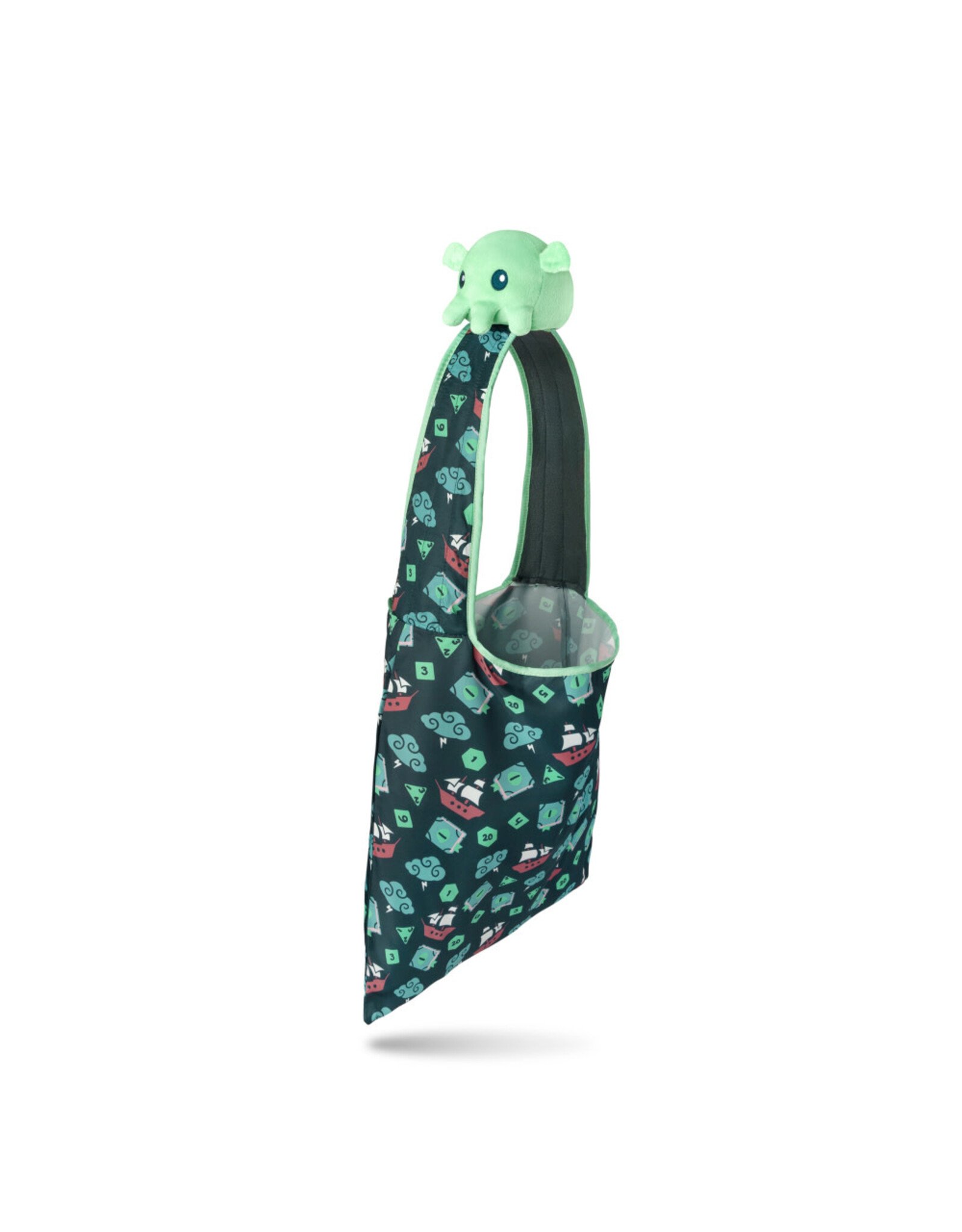 TeeTurtle Tote Bag with Plushie: (Dark Green Tabletop Gaming + Mint Cthulhu)