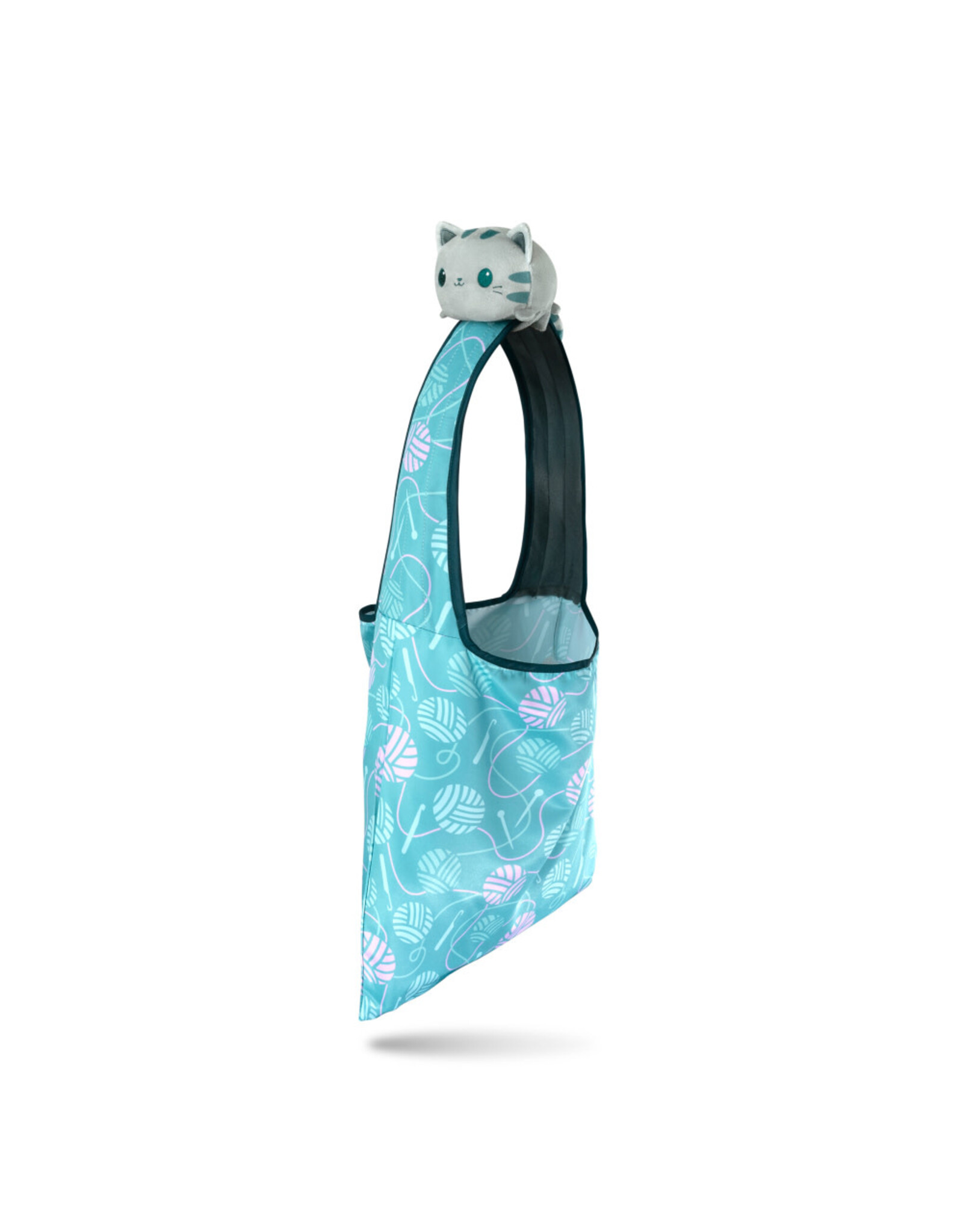 TeeTurtle Tote Bag with Plushie: (Light Blue KnittinG + Light Gray Cat)