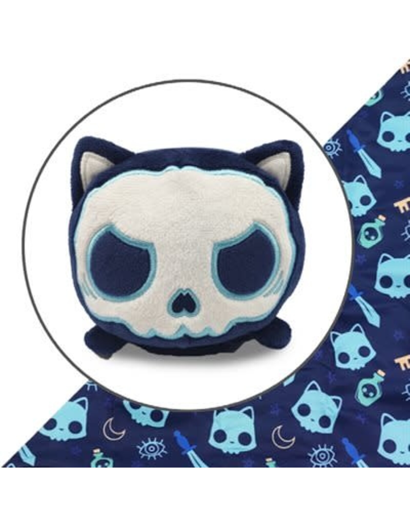 TeeTurtle Tote Bag with Plushie: (Dark Blue Skulls + Dark Blue Skull Cat)